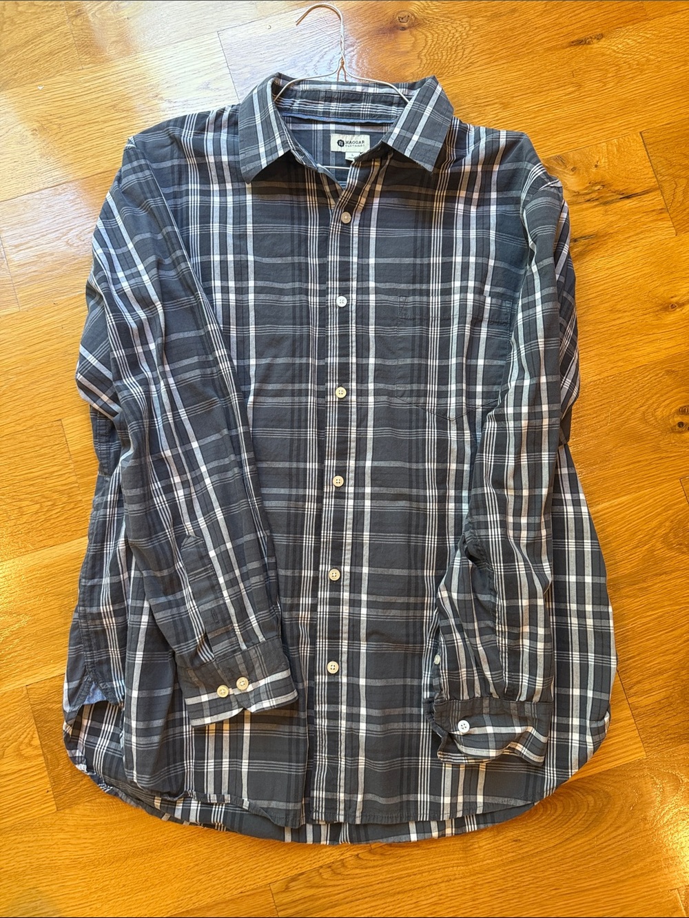Haggar Men's Charcoal and White Plaid Button-Down Shirt